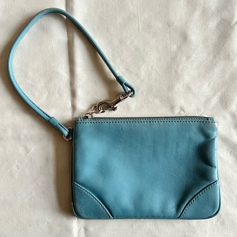 Coach Leather Wristlet in Turquoise Teal Blue